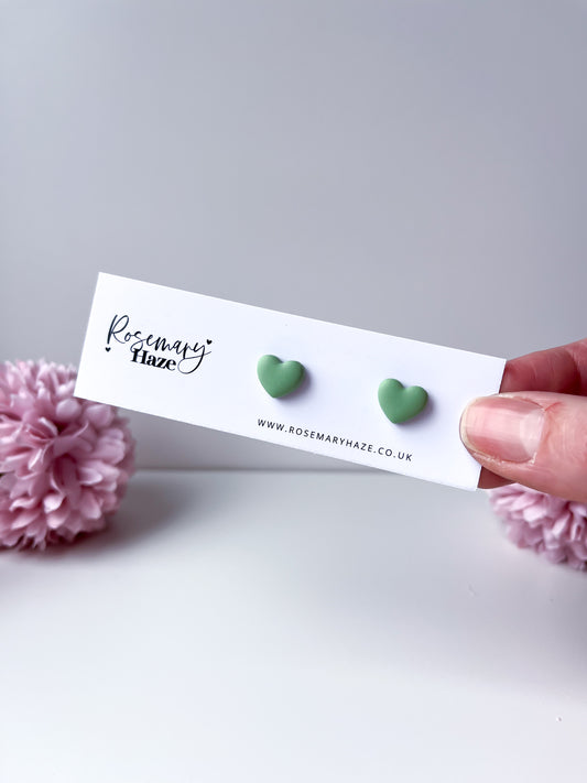 Mini Heart Studs - Soft Sage