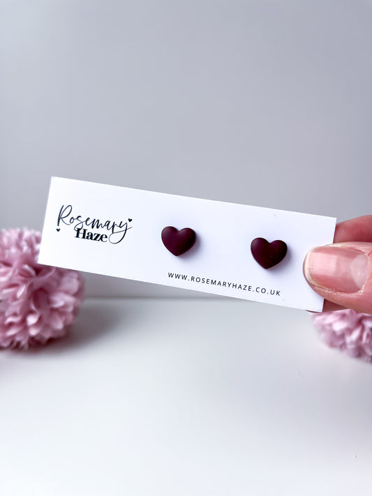 Mini Heart Studs - Mulberry