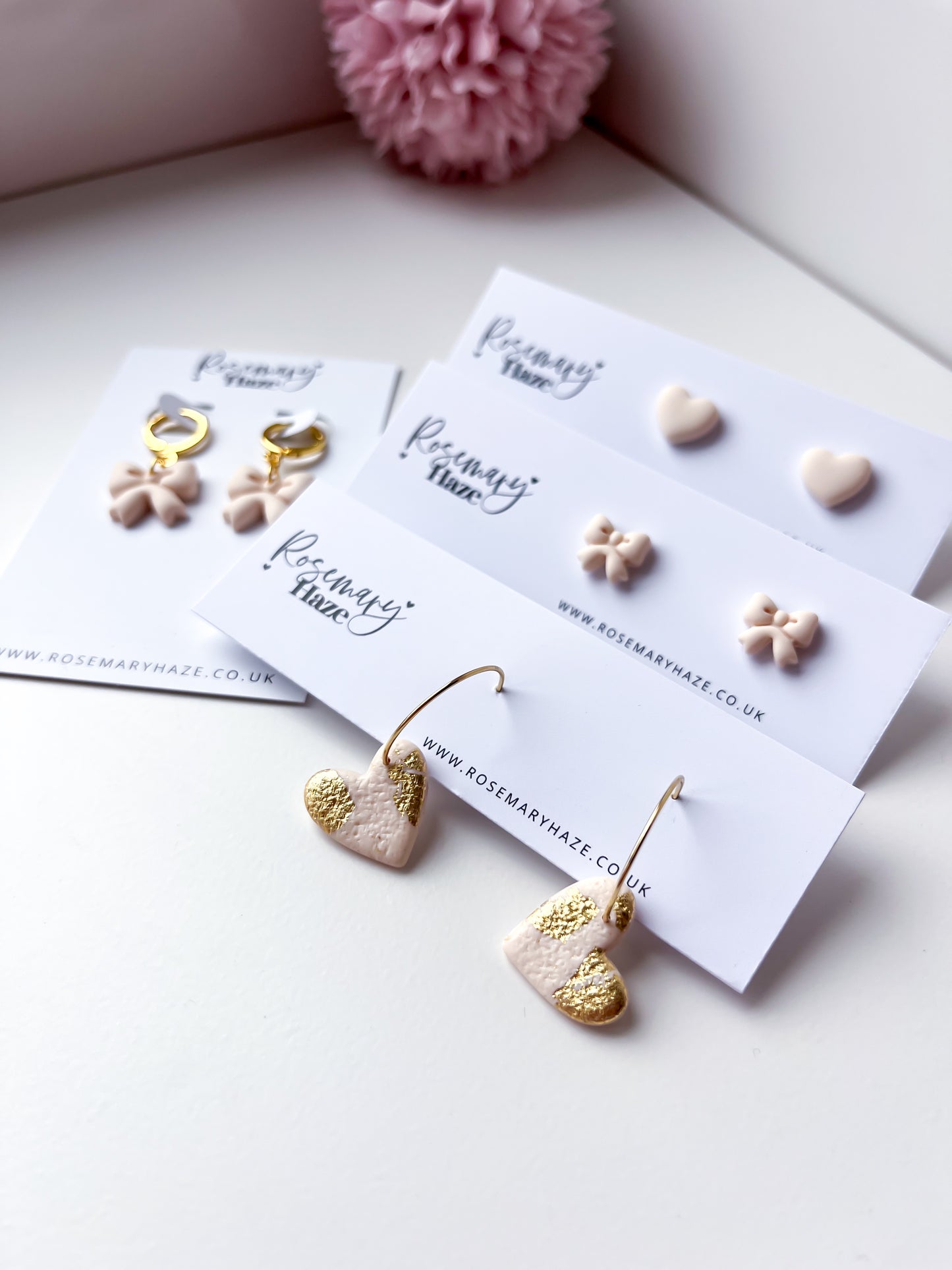 Mini Heart Studs - Almond Milk