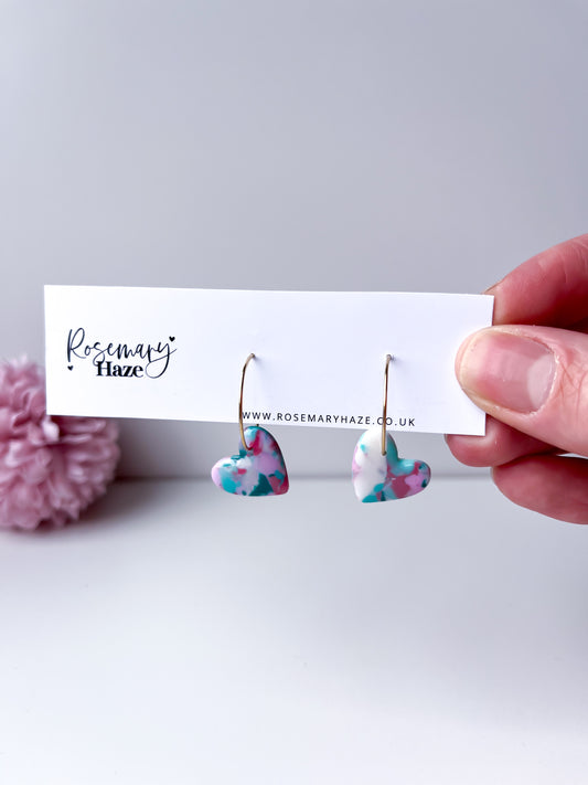 Pink Mint Heart Hoops