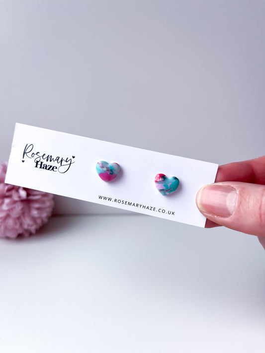 Pink Mint Mini Heart Studs