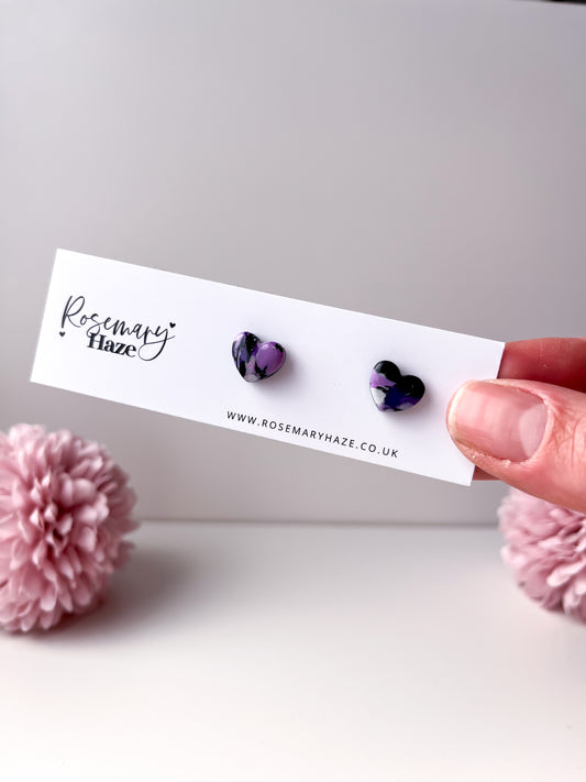 Black and Purple Mini Heart Studs