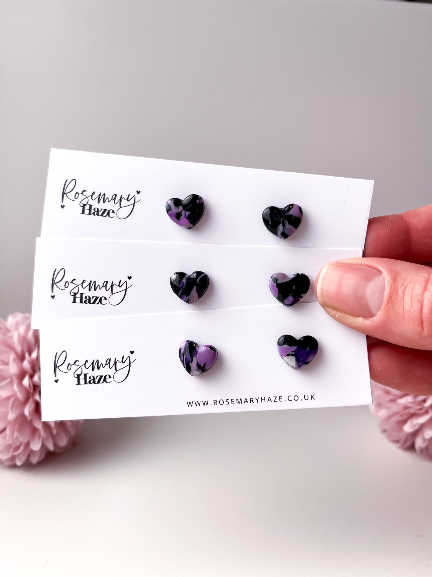 Black and Purple Mini Heart Studs
