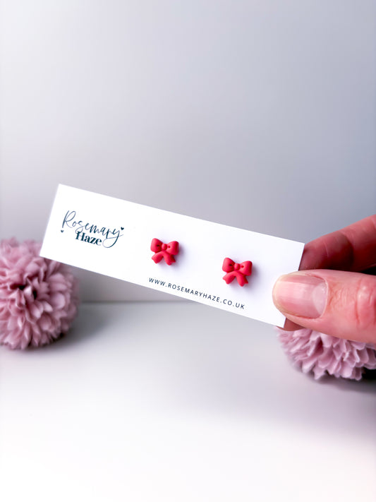 Bow Studs - Punch Pink