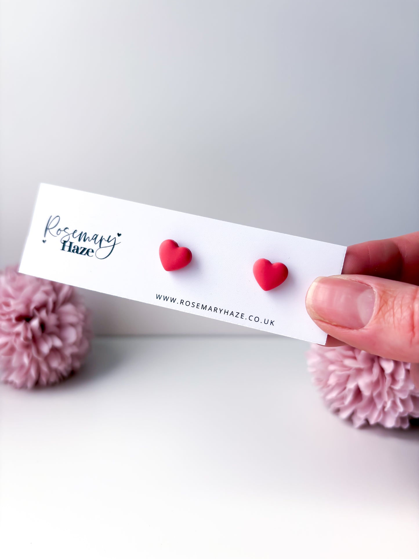 Mini Heart Studs - Punch Pink