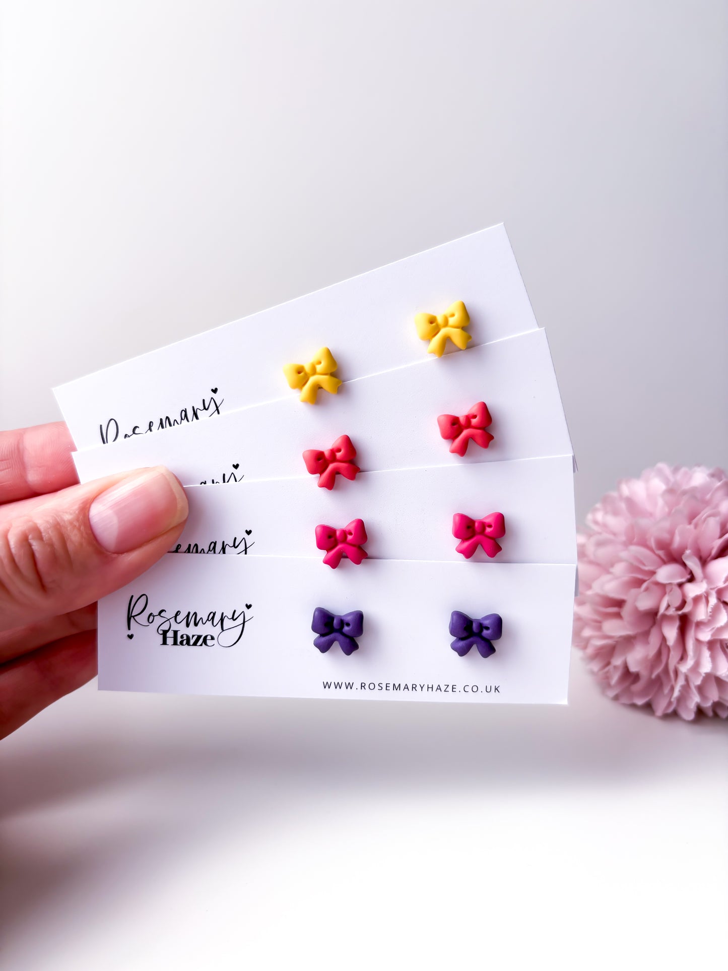Bow Studs - Punch Pink