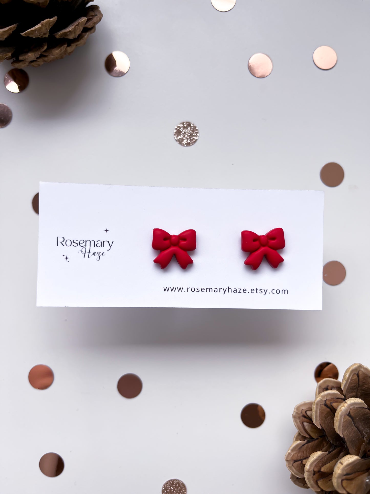 Red Bow Stud Earrings