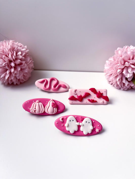 halloween hair clips - pink