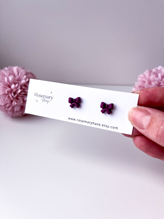 Purple Glitter Bow Studs