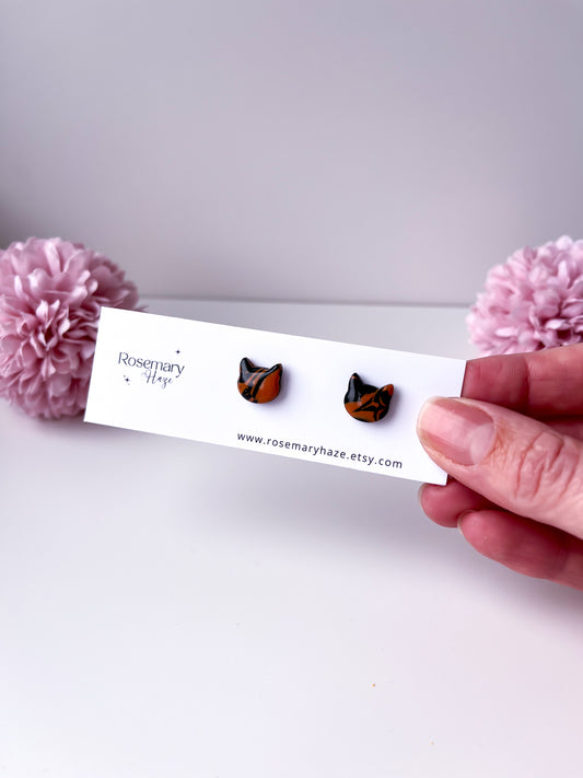Black & Orange Cat Studs