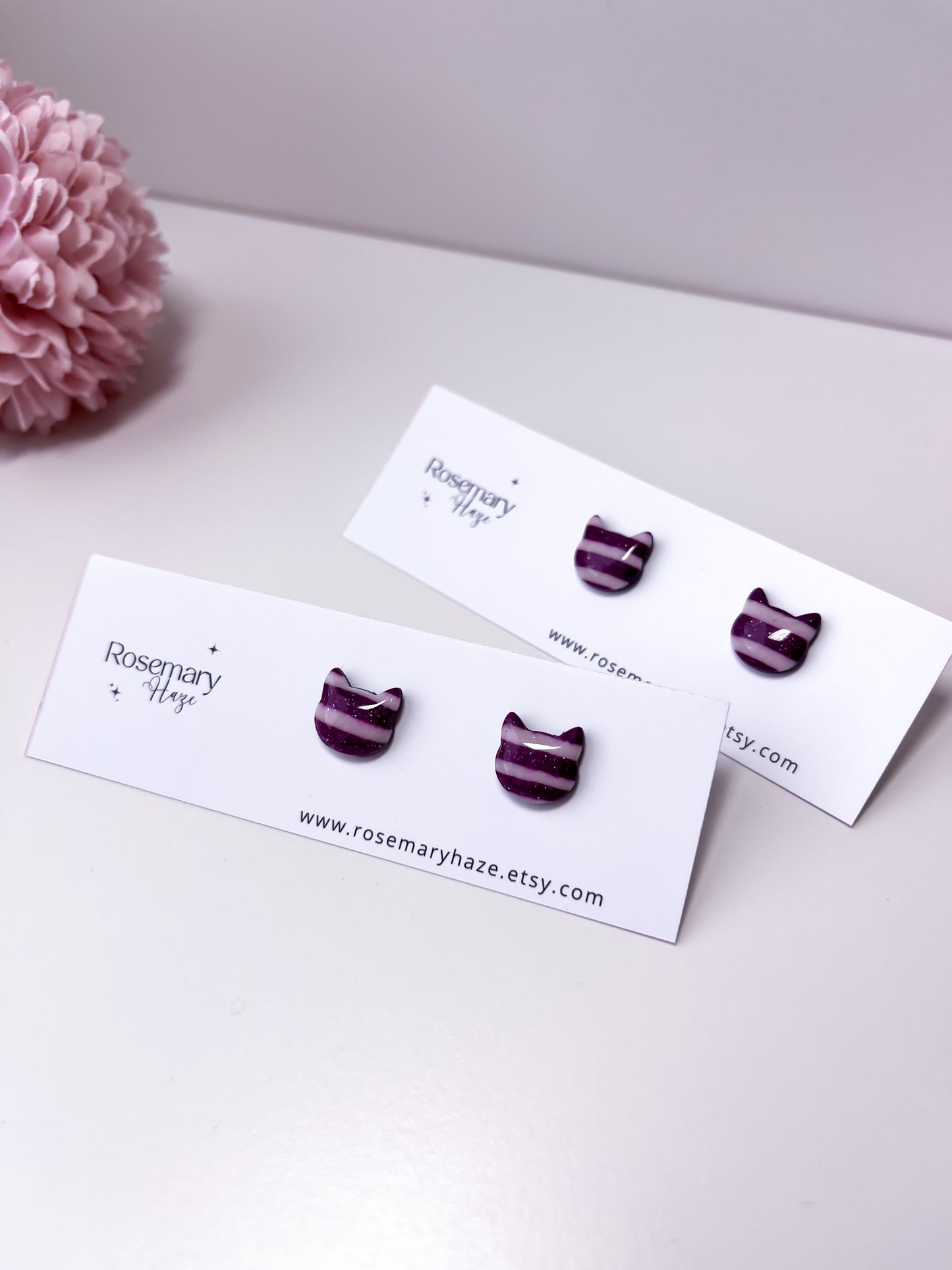 Purple & Glow in the Dark Striped Cat Studs