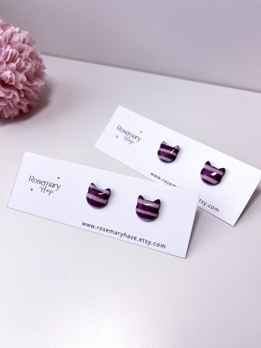 Purple & Glow in the Dark Striped Cat Studs