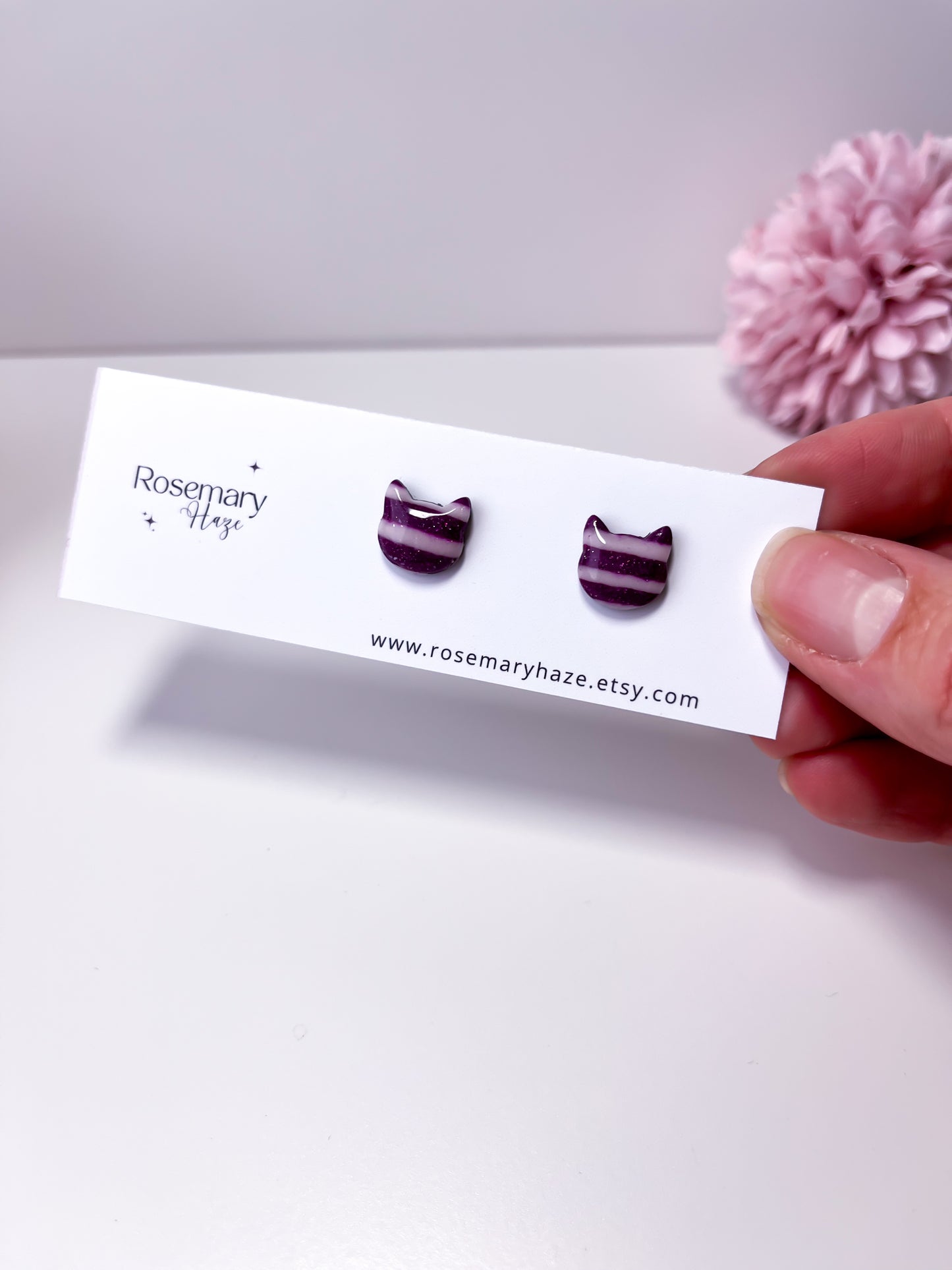 Purple & Glow in the Dark Striped Cat Studs