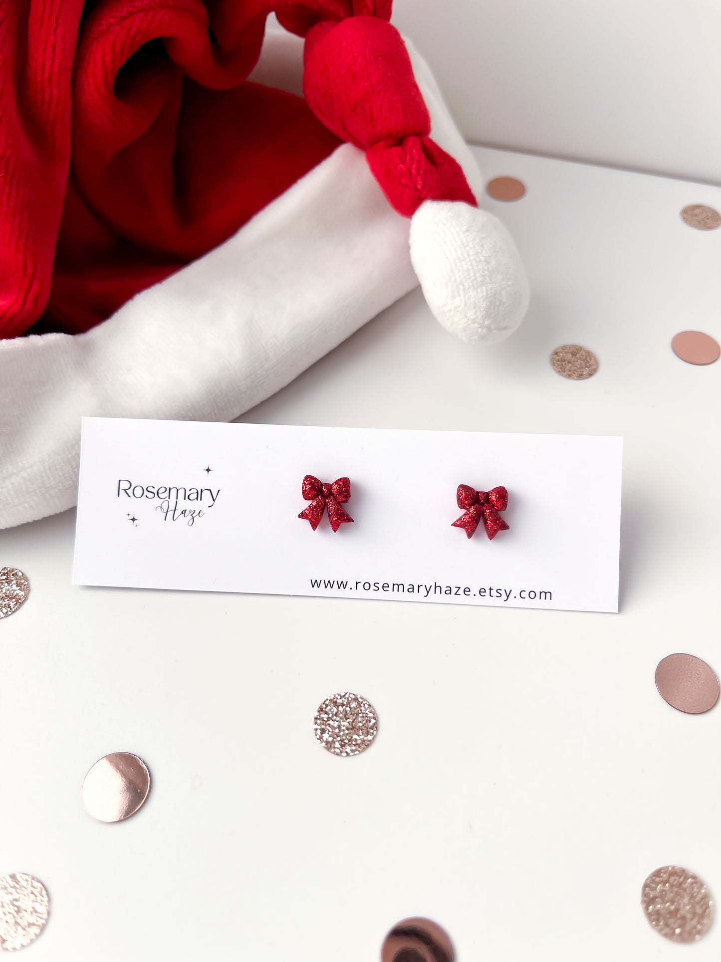 Red Glitter Bow Stud Earrings - BUY 2 GET 1 FREE 🎉