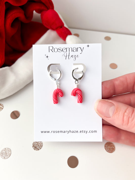 Candy Cane Huggie Hoop Earrings