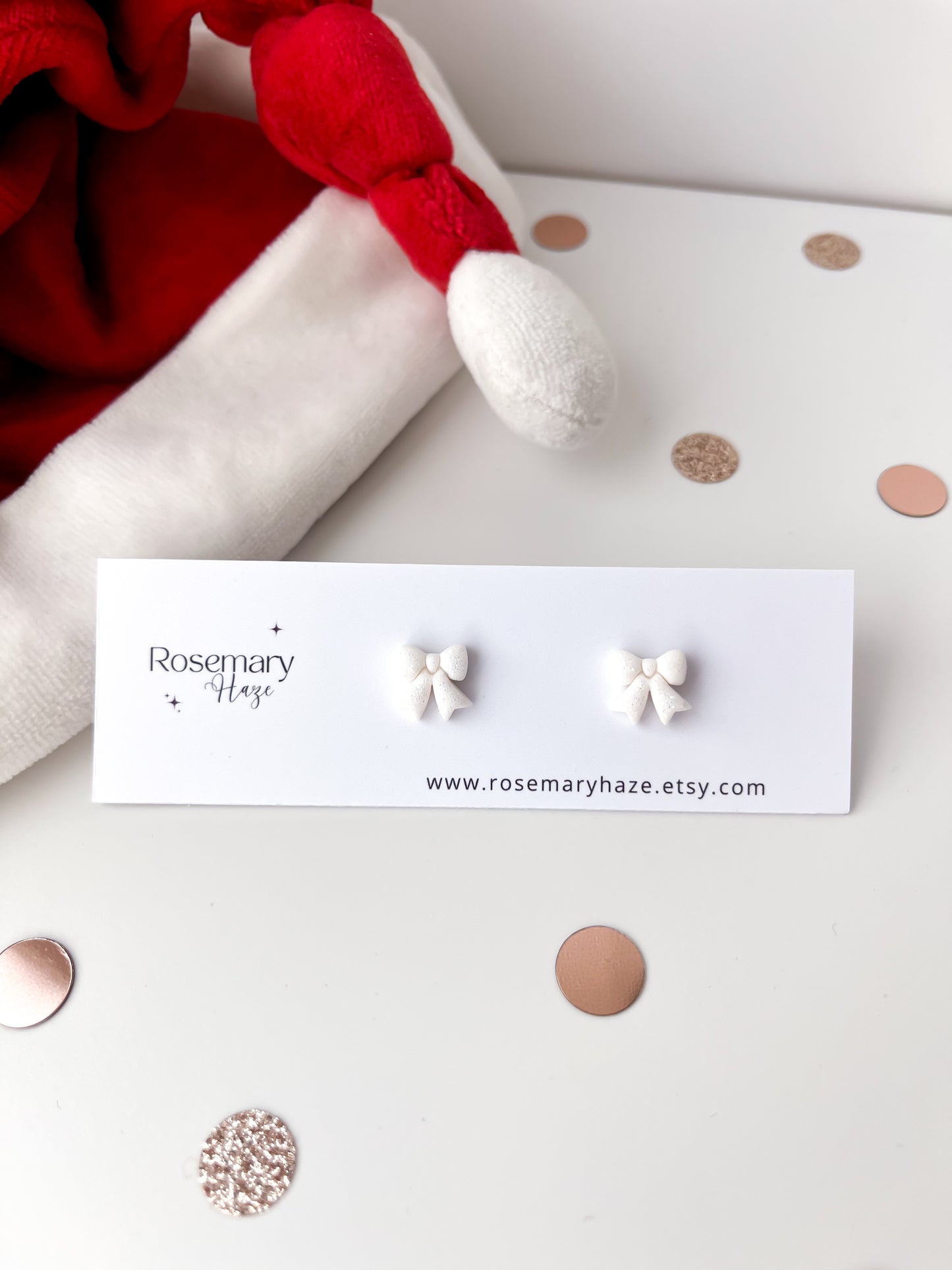 White Glitter Bow Stud Earrings - BUY 2 GET 1 FREE 🎉