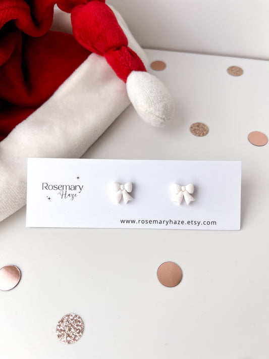 White Glitter Bow Stud Earrings - BUY 2 GET 1 FREE 🎉