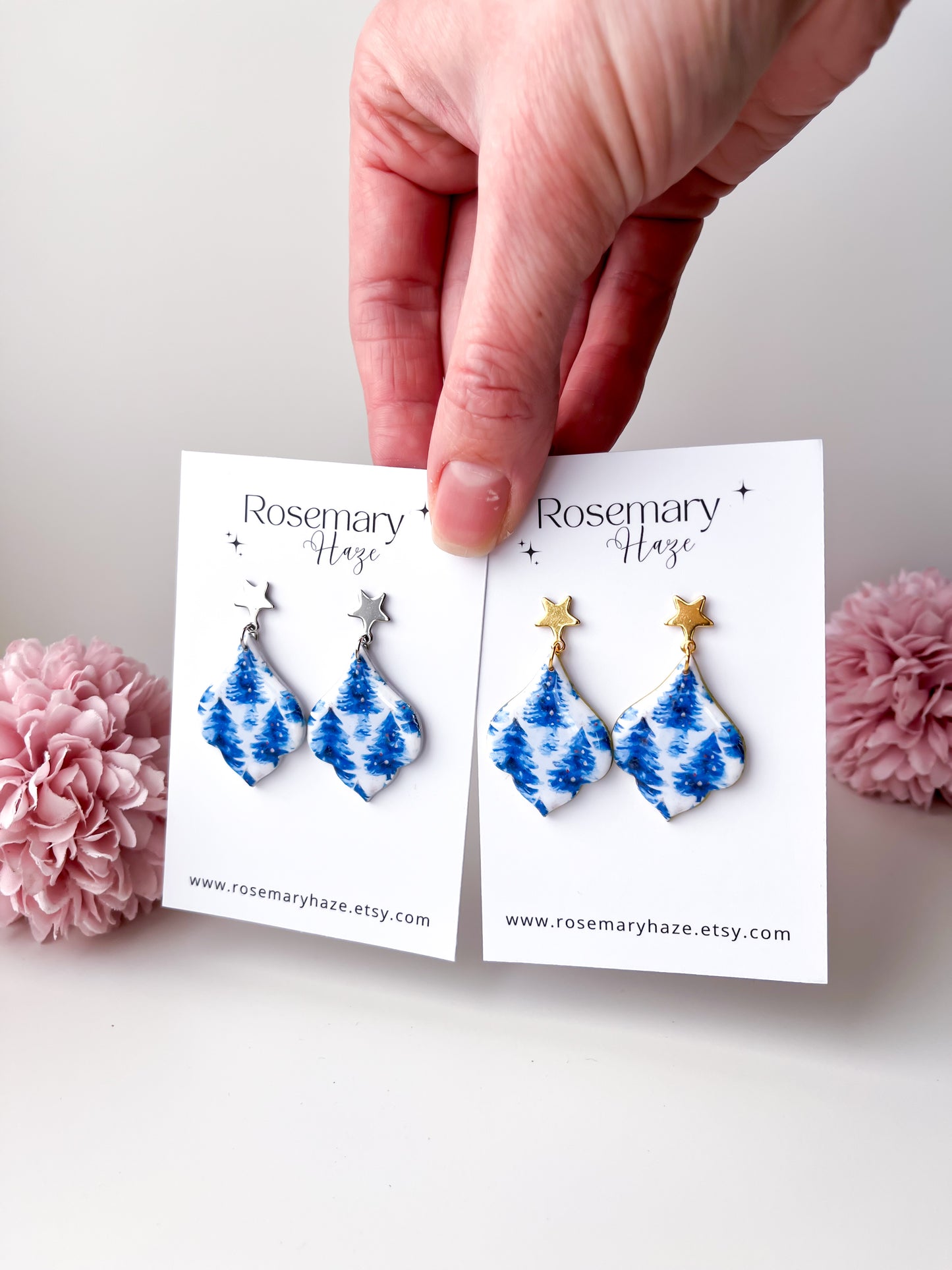 Blue Christmas Tree Earrings
