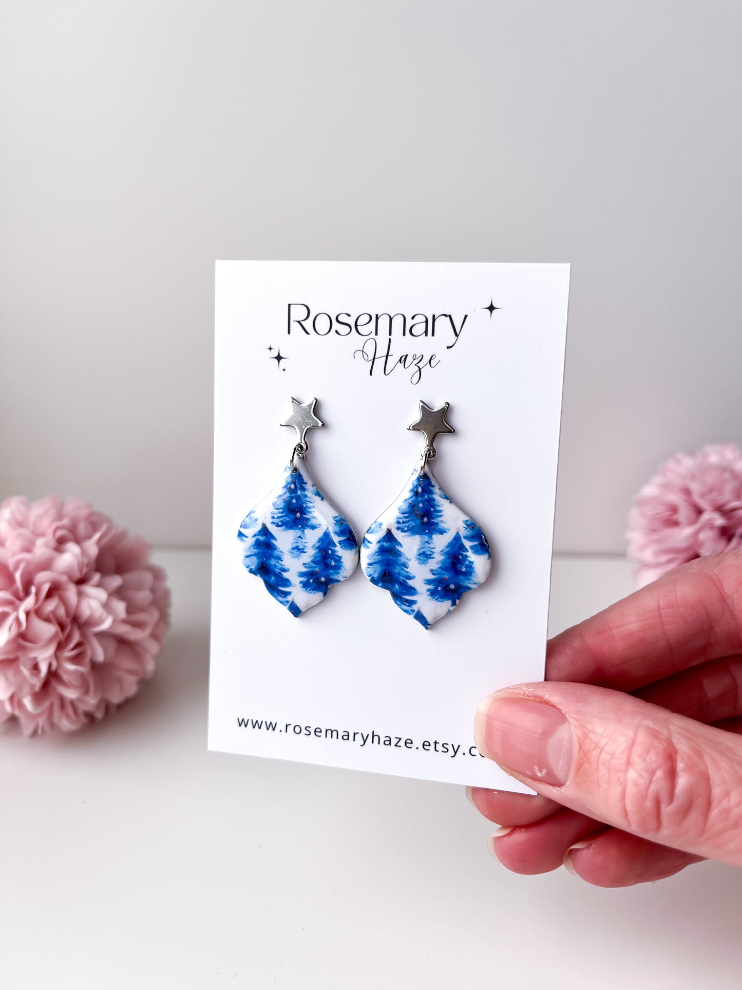 Blue Christmas Tree Earrings