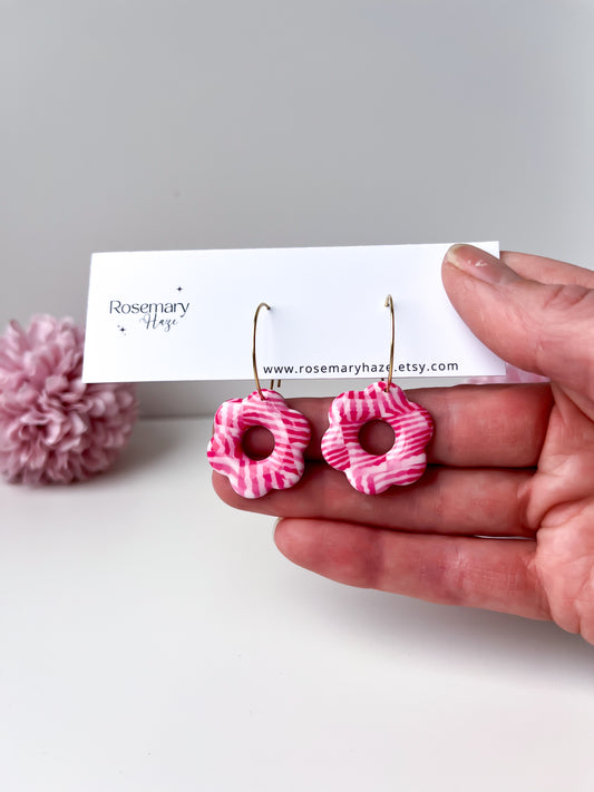 Abstract Pink Flower Hoops