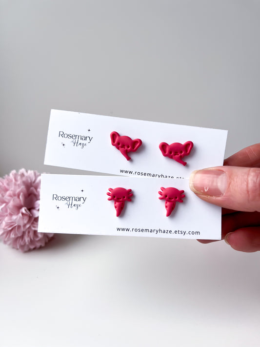 Pink Elephant & Axolotl Studs