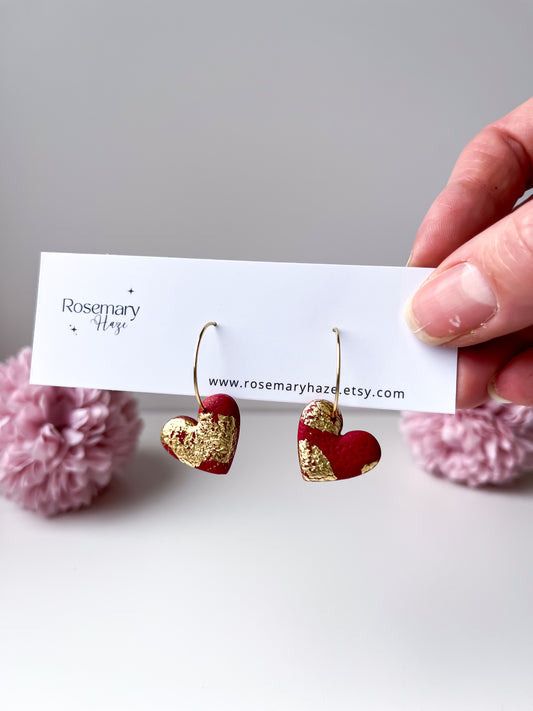 Red & Gold Heart Hoops