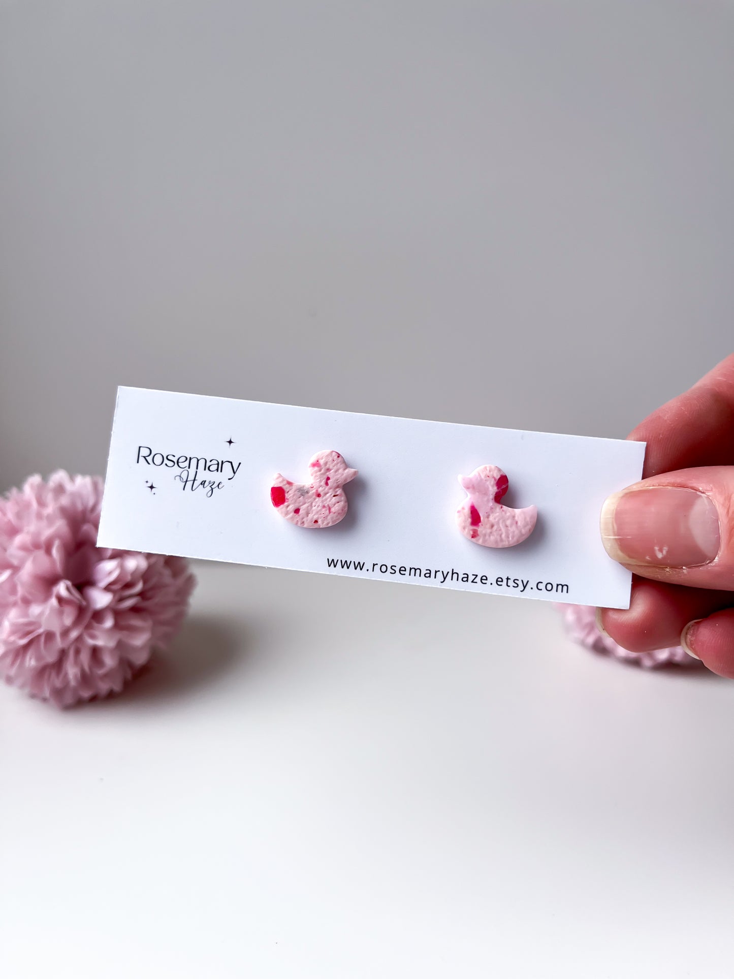 Sprinkled Pink Studs - cat & duck