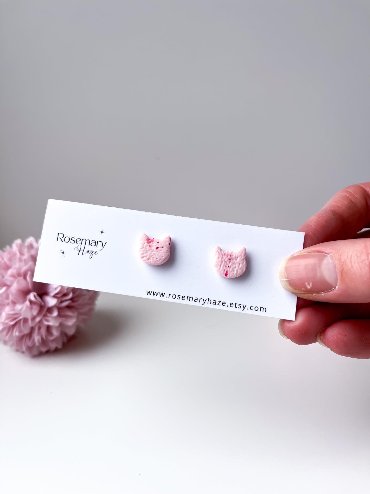 Sprinkled Pink Studs - cat & duck