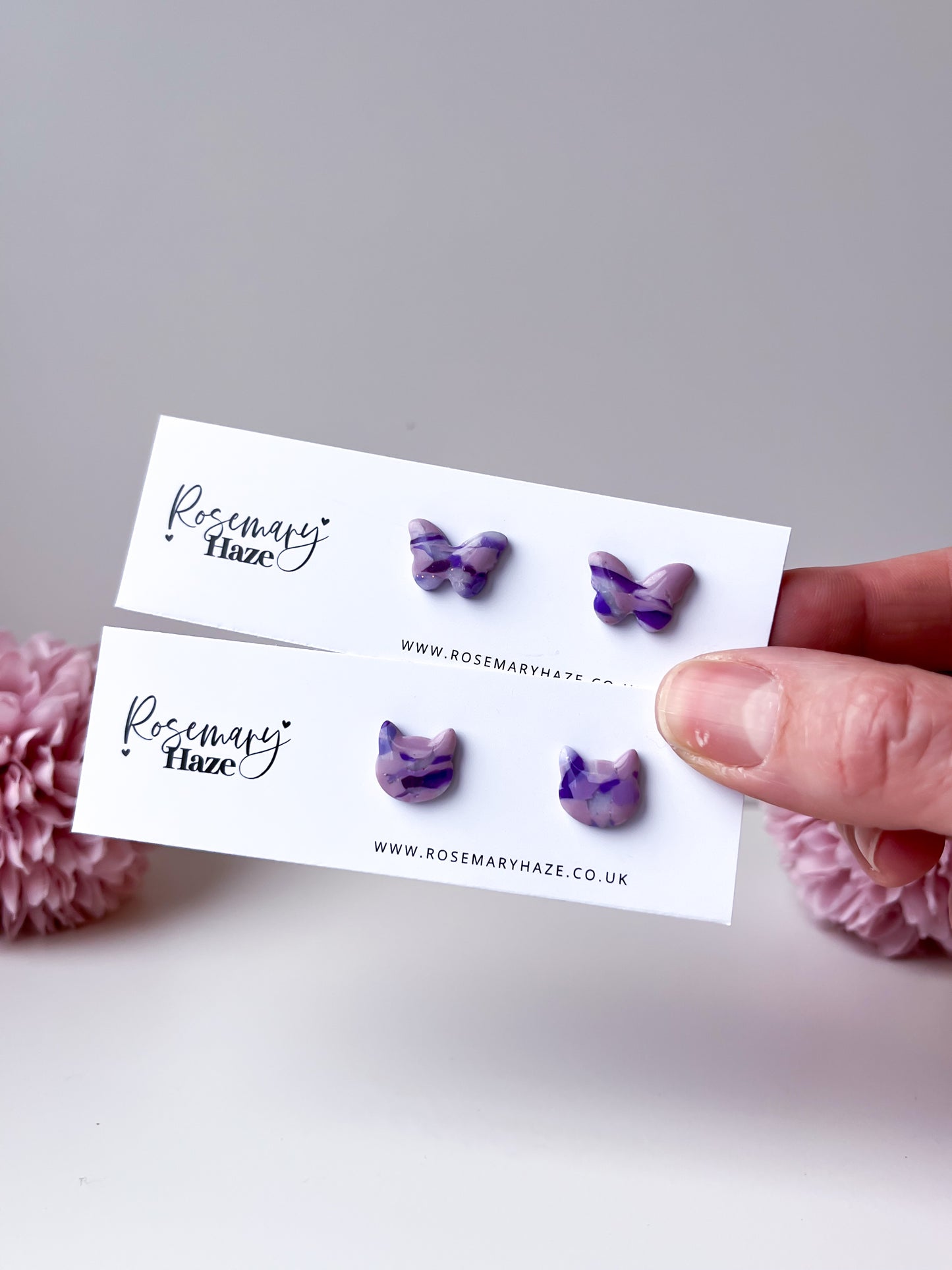 Zero Waste Purple Studs - butterfly & cat