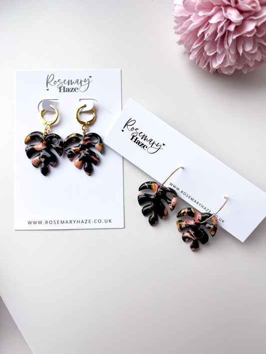 Black Monstera Earrings - day 1 🏡