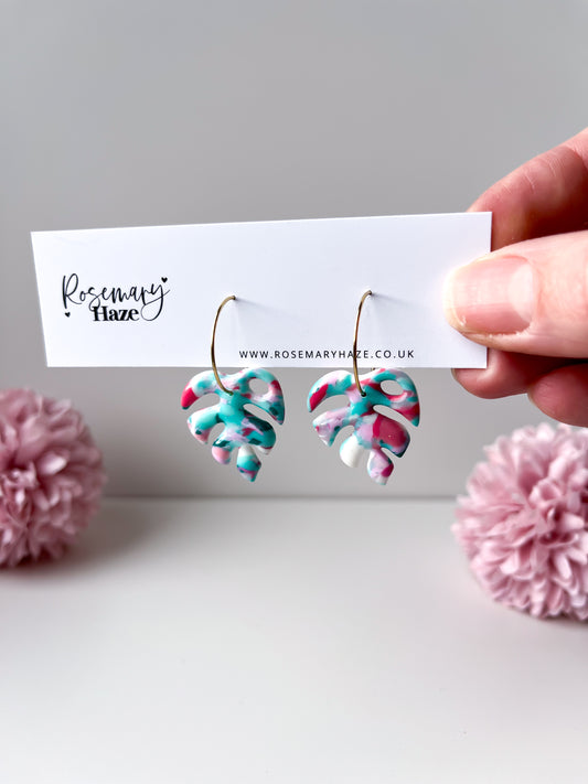Pink Mint Monstera Earrings - day 5 🏡