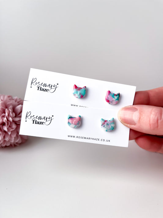 Pink Mint Cat Studs
