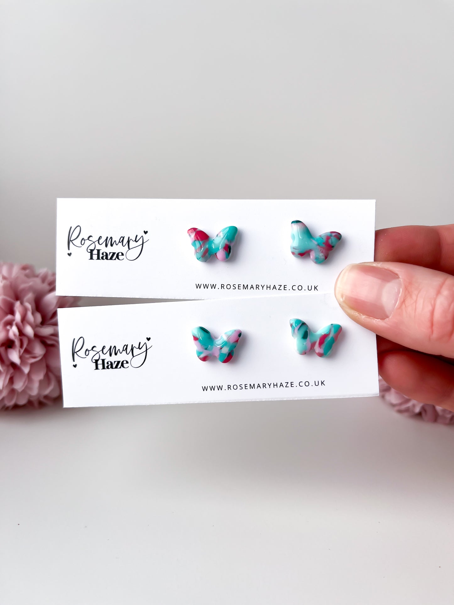 Pink Mint Butterfly Studs