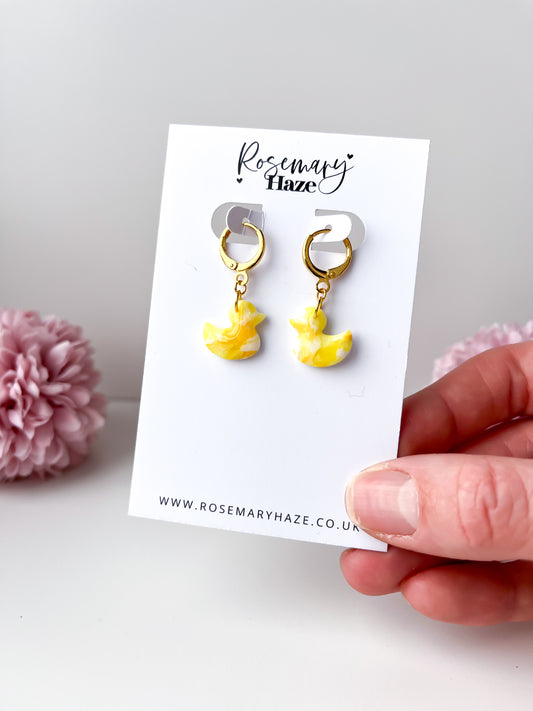 Yellow Duck Huggie Hoops