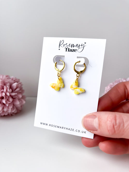 Yellow Butterfly Huggie Hoops