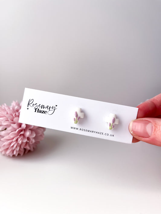 Lavender Cross Stud Earrings