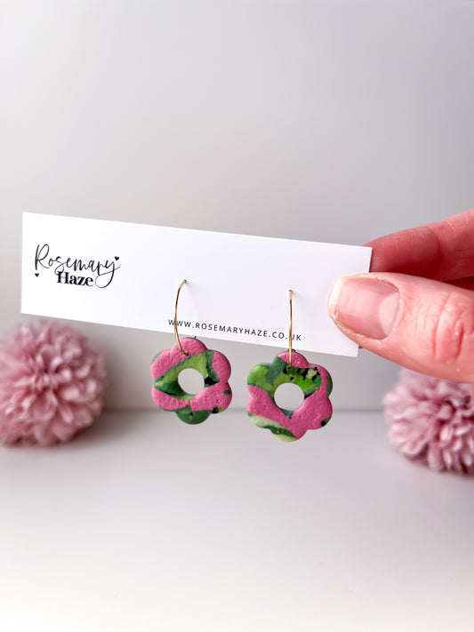 Pink & Green Flower Hoops - day 15 🏡