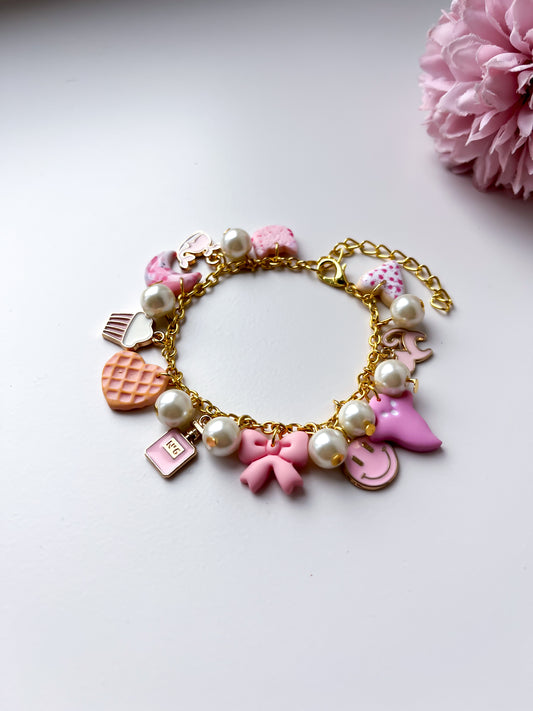 Pink & Pearl Charm Bracelet